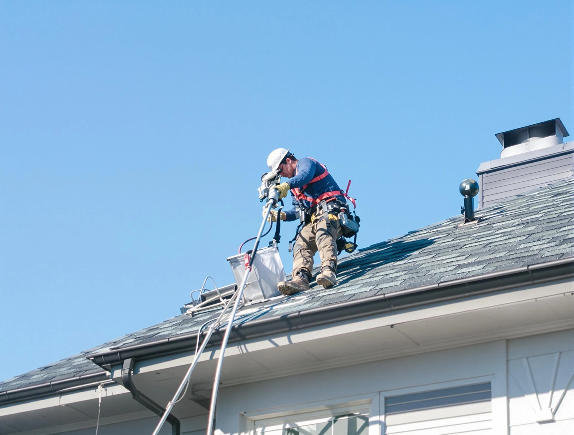 Shrewsbury Dryer Vent Cleaning certified technician cleaning a roof-mounted dryer vent system in Shrewsbury