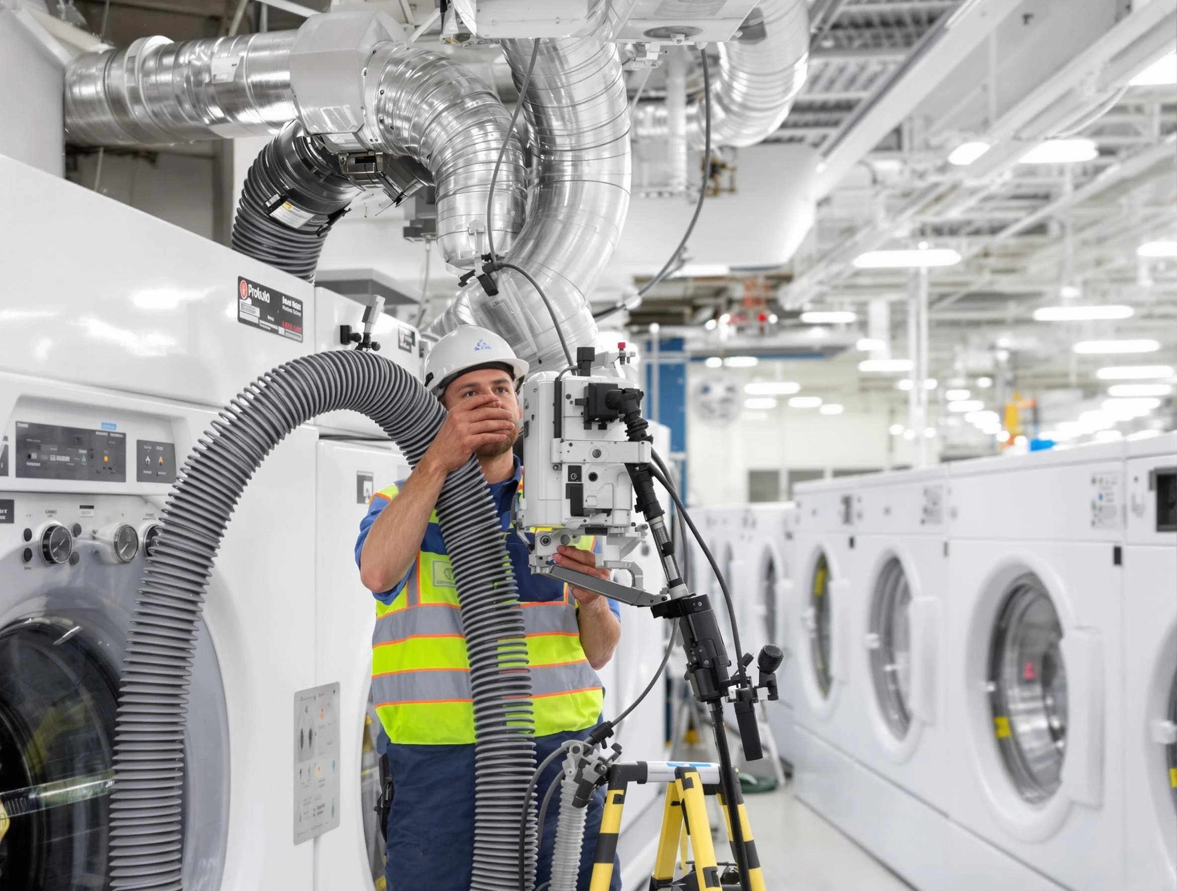 Shrewsbury Dryer Vent Cleaning team performing commercial-grade dryer vent cleaning at a business facility in Shrewsbury