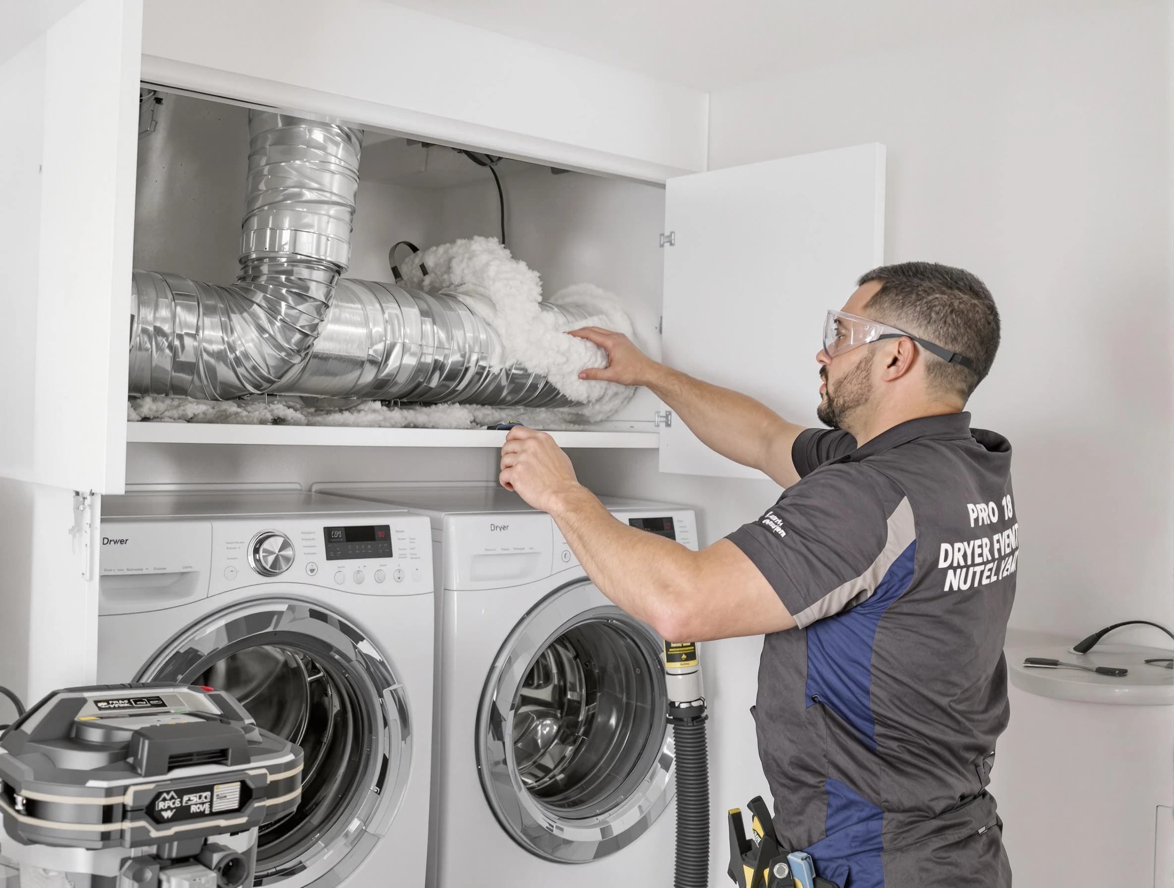 Shrewsbury Dryer Vent Cleaning certified technician performing specialized gas dryer vent cleaning in Shrewsbury
