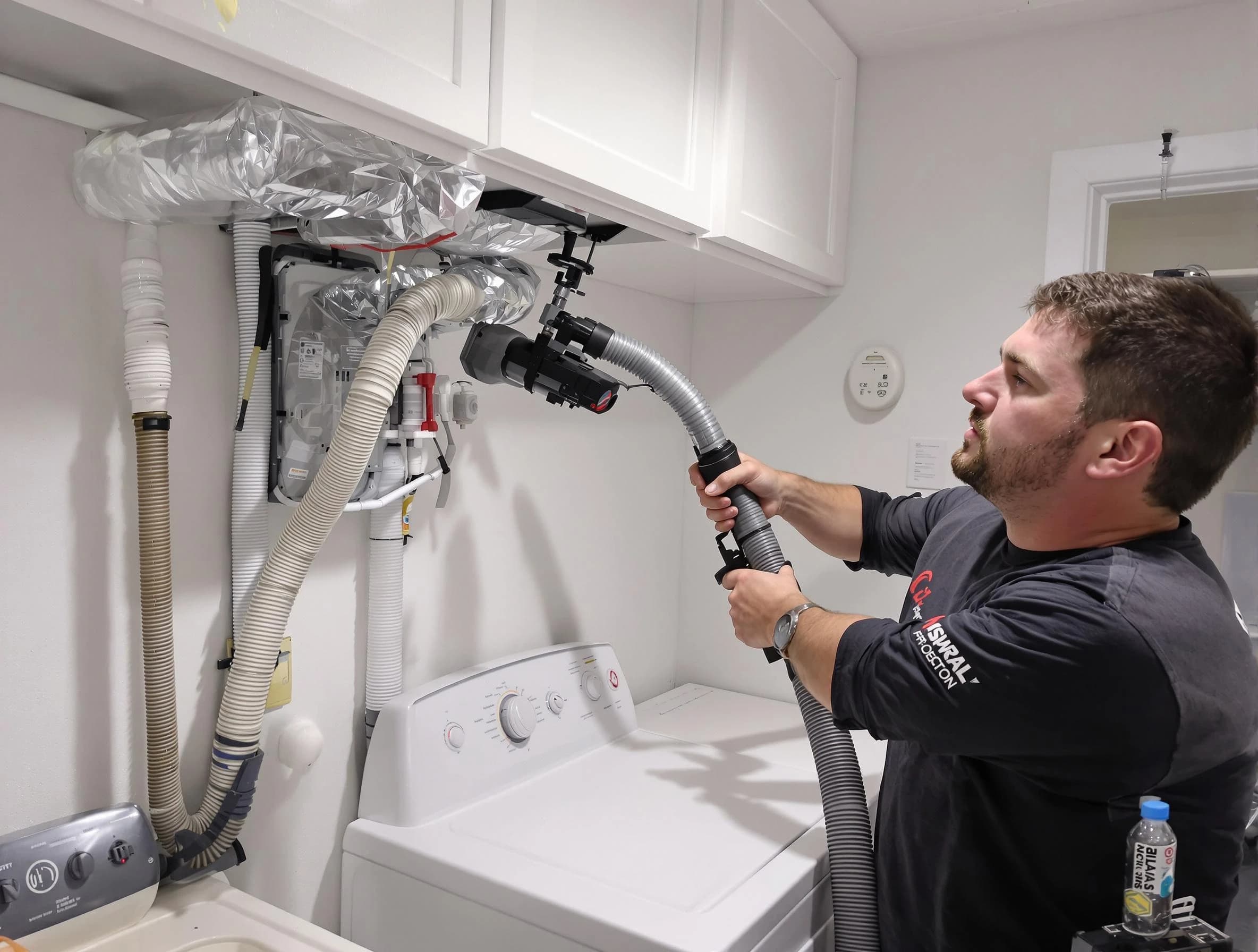 Shrewsbury Dryer Vent Cleaning certified technician performing safety-focused gas dryer vent cleaning in Shrewsbury