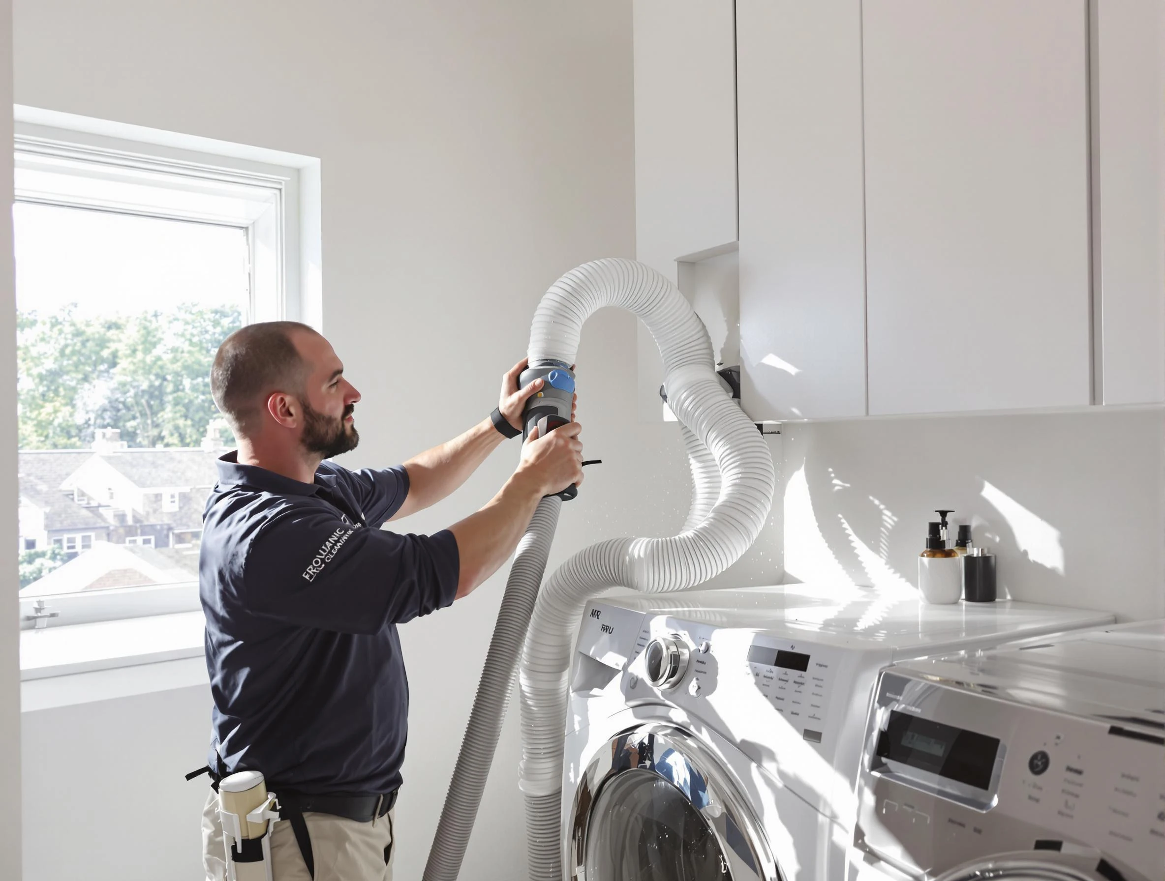 Certified Shrewsbury Dryer Vent Cleaning technician performing dryer vent cleaning in Shrewsbury